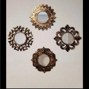Antiqued Gold mirrors Set of Four (4) Boho accent mirrors NEW round glass mirror